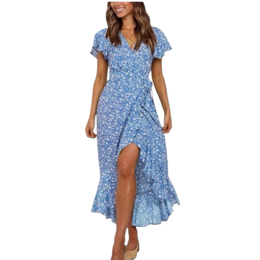 Zesica Floral Midi High Low Ruffle Wrap Dress NWT NEW Size XL